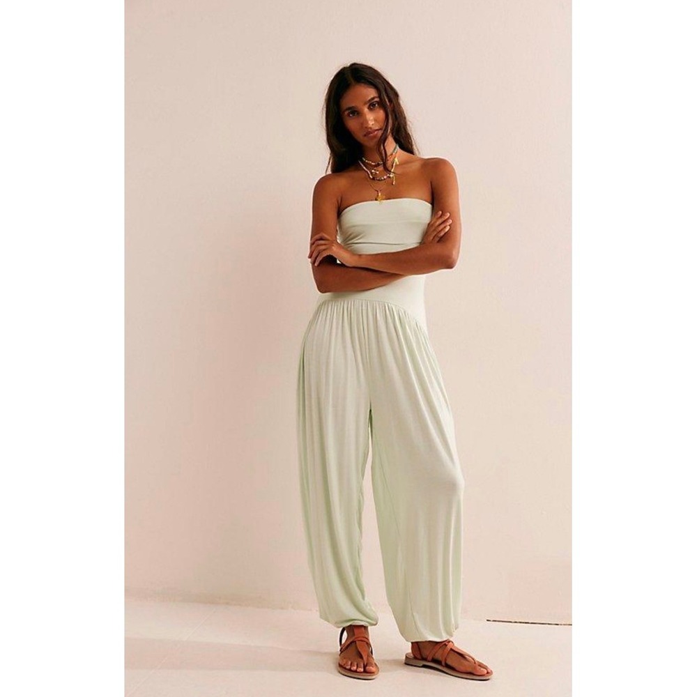 Free People FP Beach Strapless Harem Jumpsuit Sage Green XL OB1125741